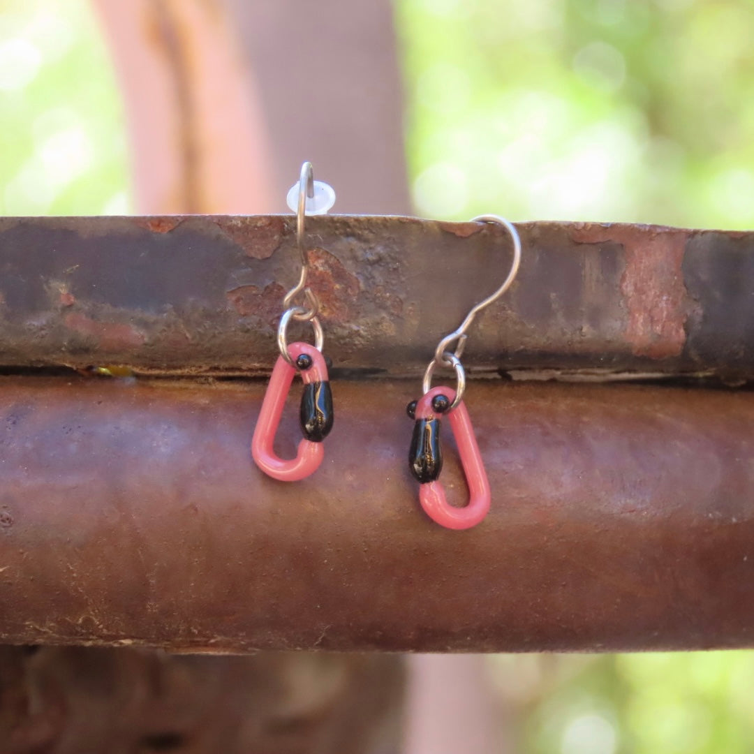 NEW Hot Pink Earrings | Gift for a Climber | Glass Carabiners