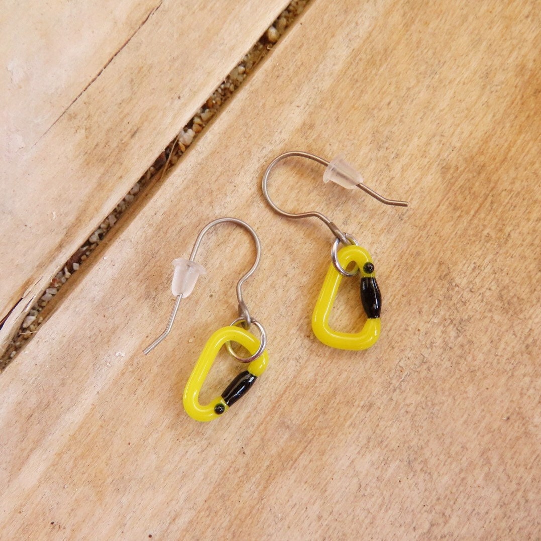 Yellow Earrings | Gift for a Climber | Glass Carabiners
