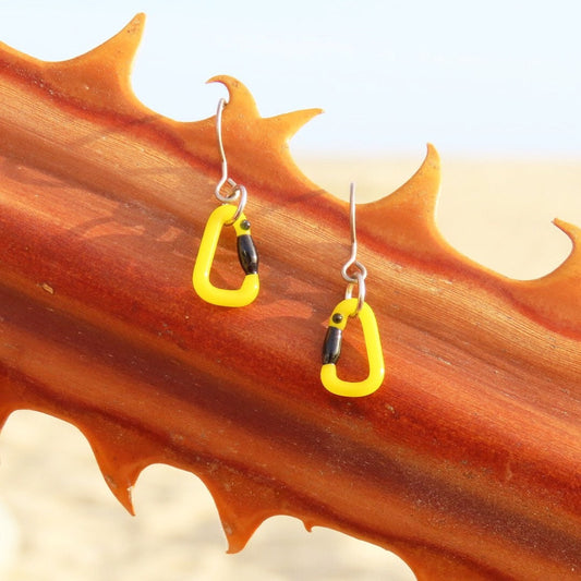 Yellow Earrings | Gift for a Climber | Glass Carabiners