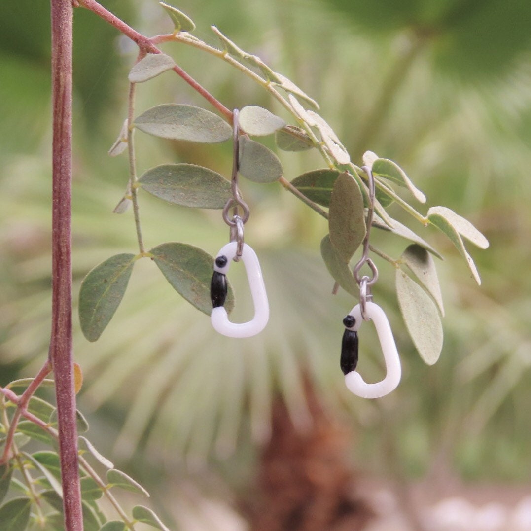 White Earrings | Gift for a Climber | Glass Carabiners