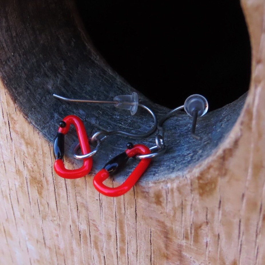 Red Earrings | Gift for a Climber | Glass Carabiners