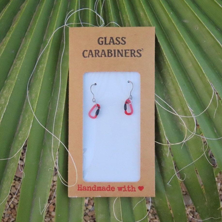 Red Earrings | Gift for a Climber | Glass Carabiners