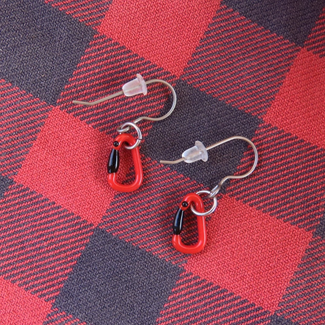 Red Earrings | Gift for a Climber | Glass Carabiners