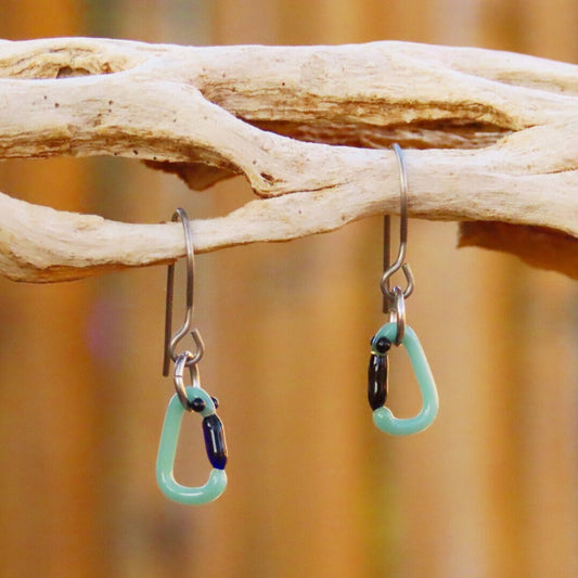 Mint Earrings | Gift for a Climber | Glass Carabiners
