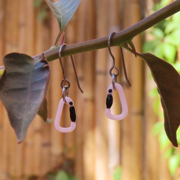 Pink Earrings | Gift for a Climber | Glass Carabiners
