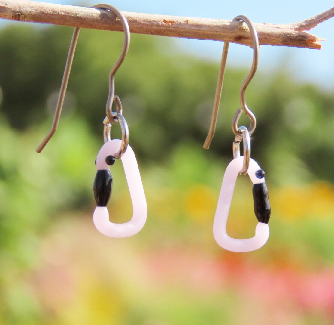 Pink Earrings | Gift for a Climber | Glass Carabiners