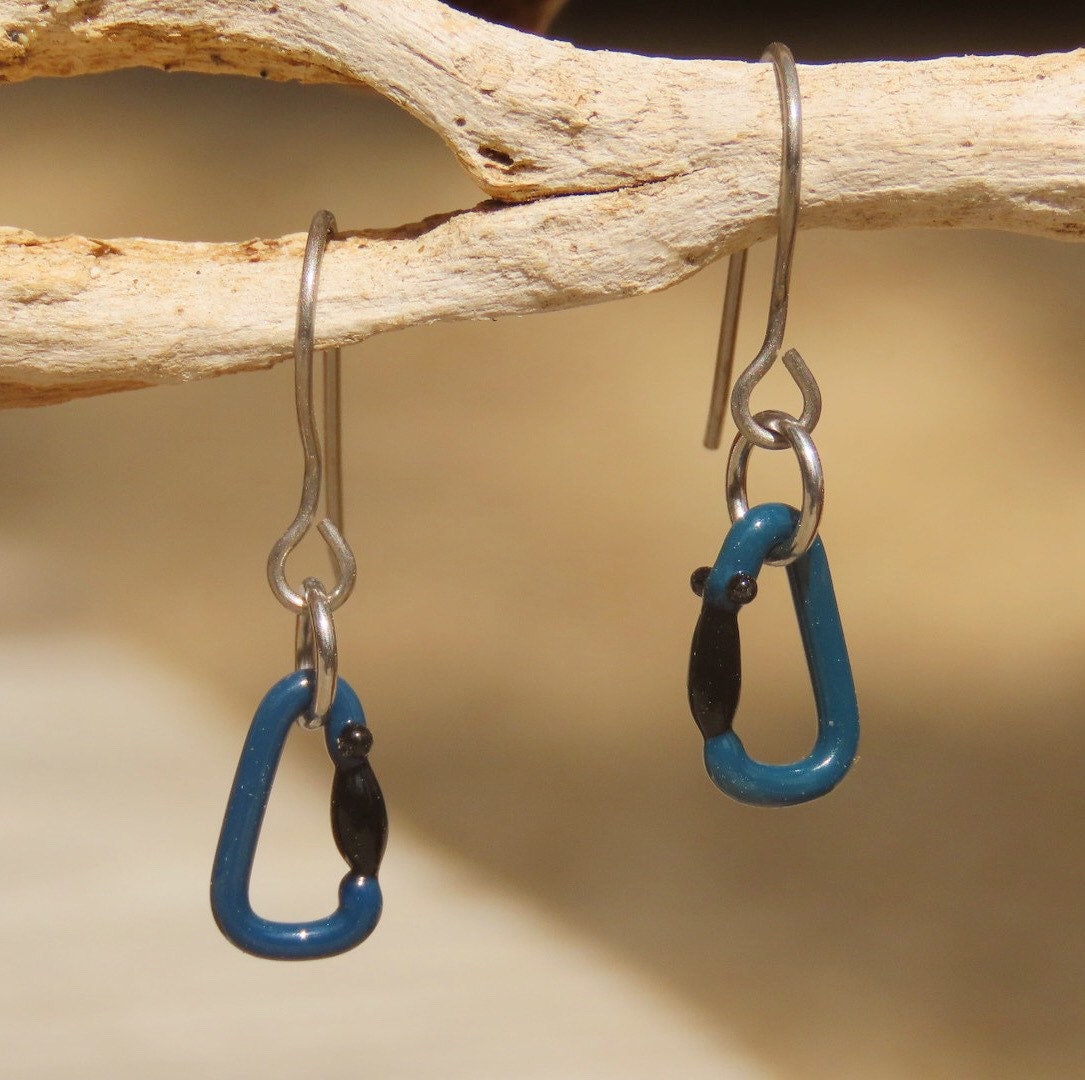 Deep Blue Earrings | Gift for a Climber | Glass Carabiners
