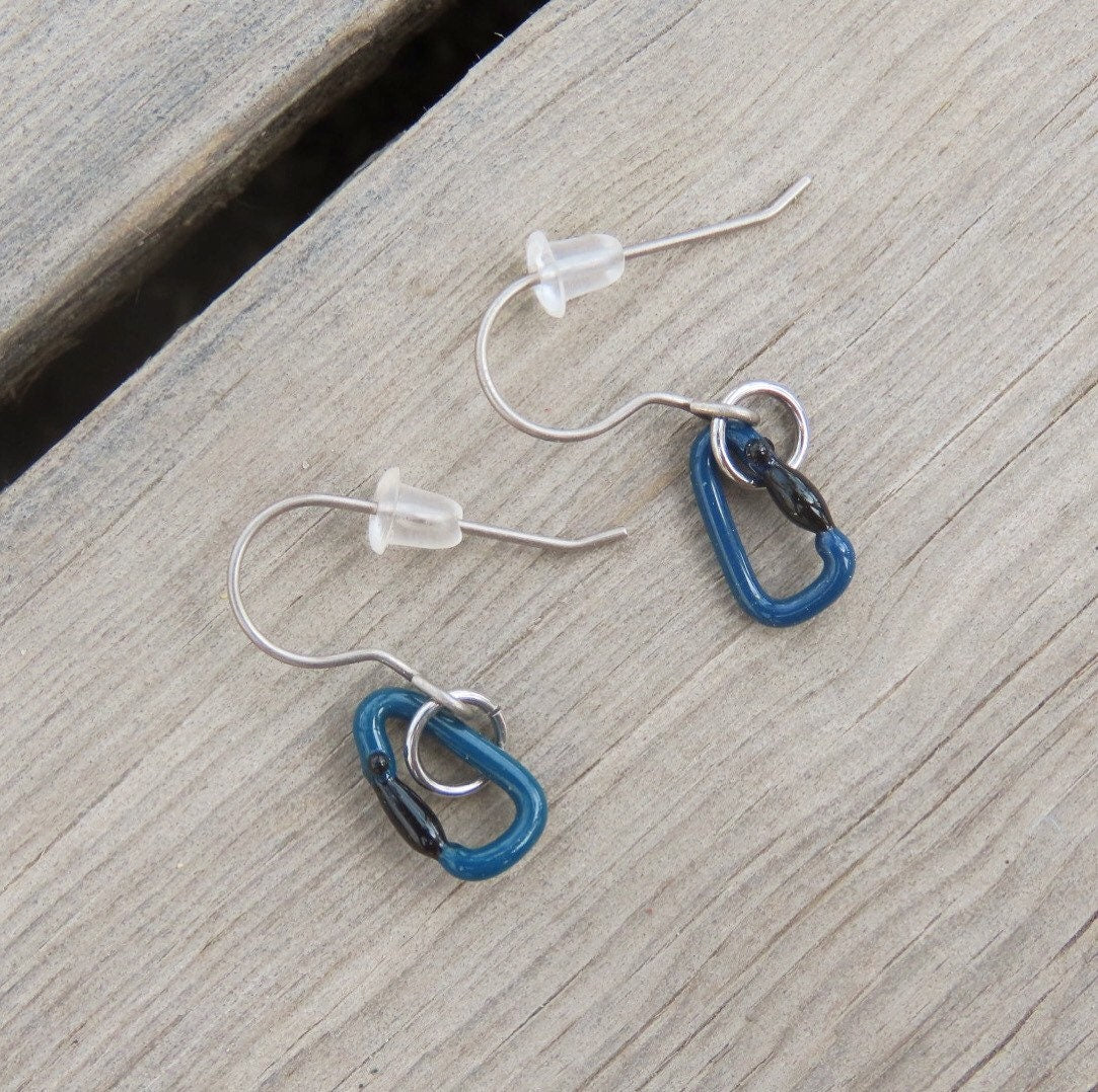Deep Blue Earrings | Gift for a Climber | Glass Carabiners