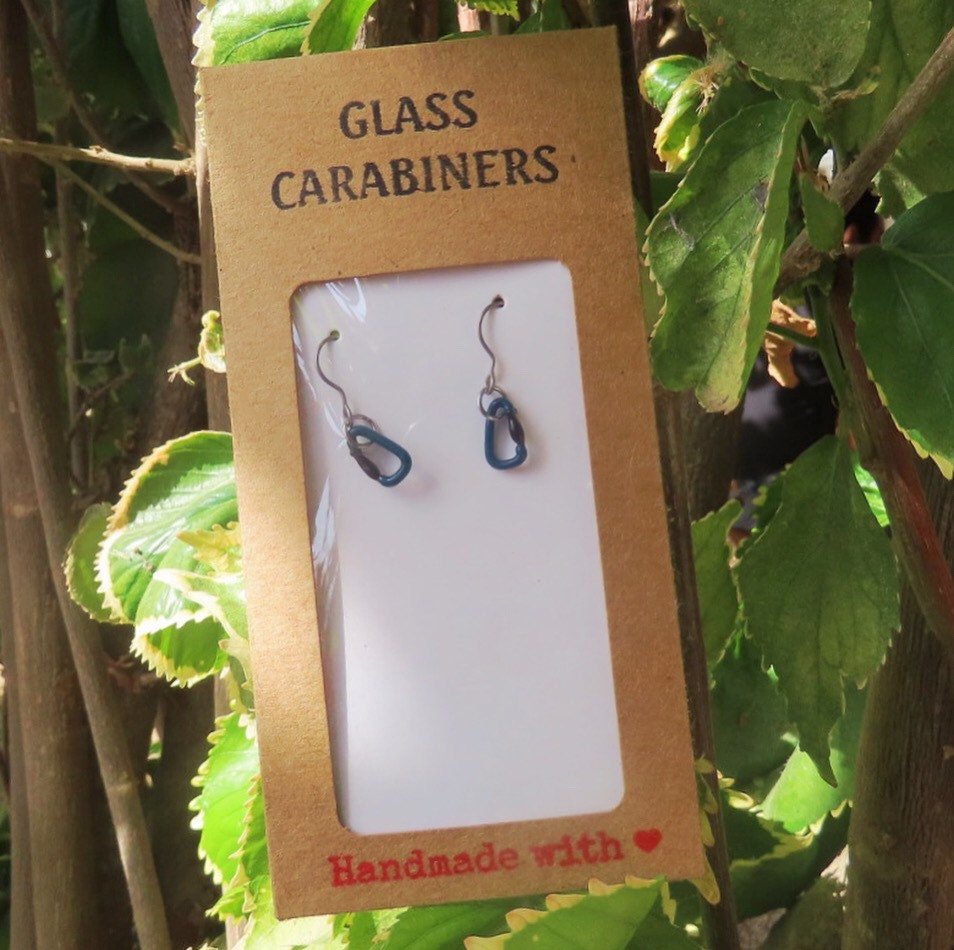 Deep Blue Earrings | Gift for a Climber | Glass Carabiners