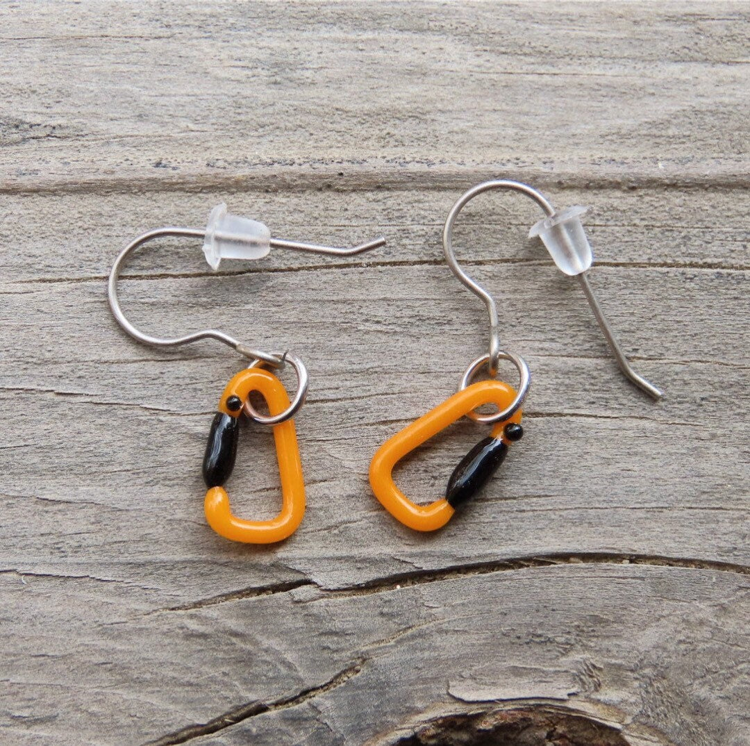 Orange Earrings | Gift for a Climber | Glass Carabiners