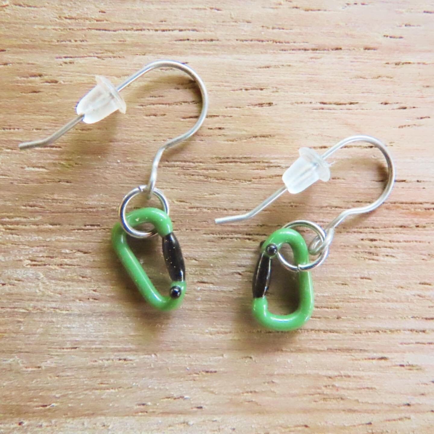 Green Earrings | Gift for a Climber | Glass Carabiners