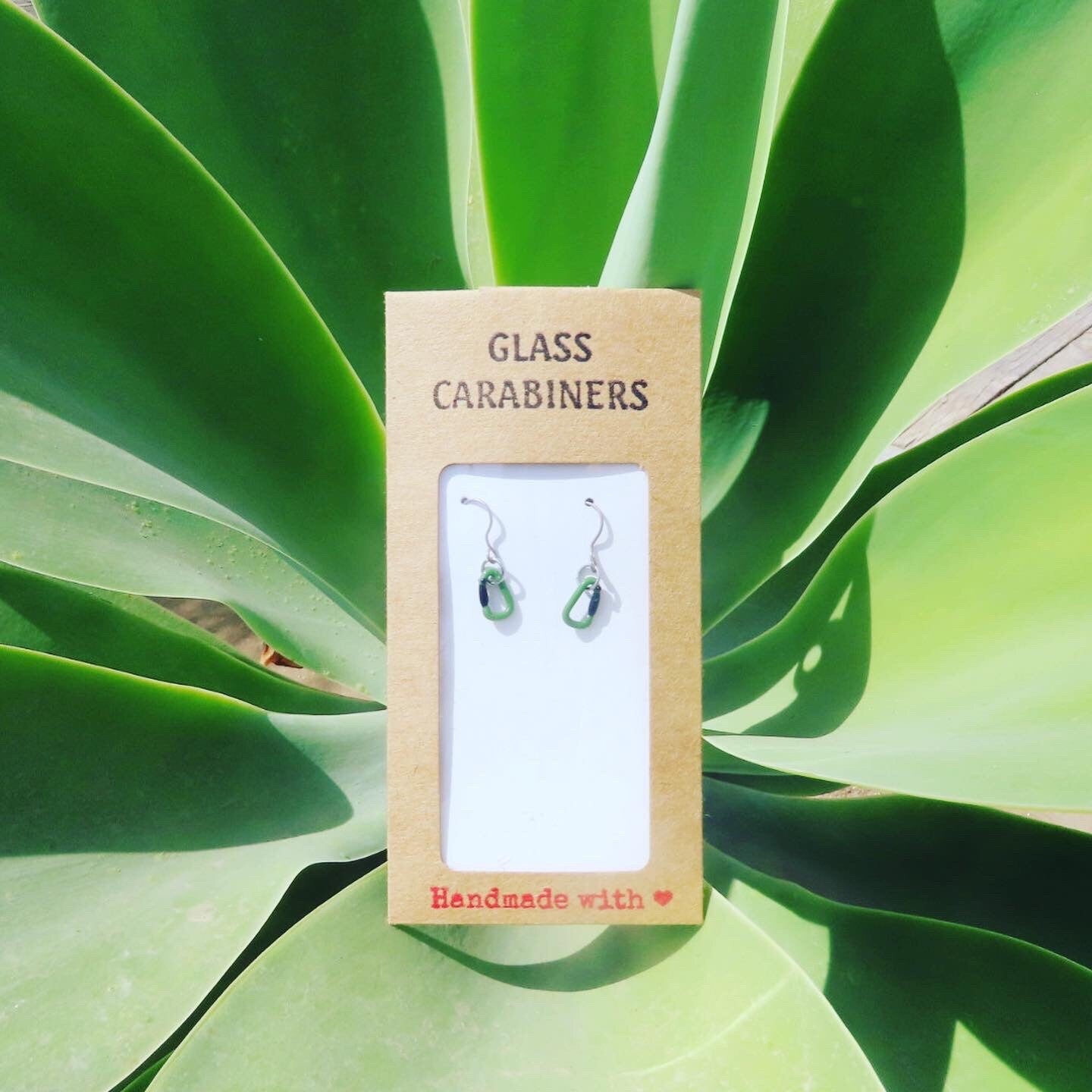 Green Earrings | Gift for a Climber | Glass Carabiners