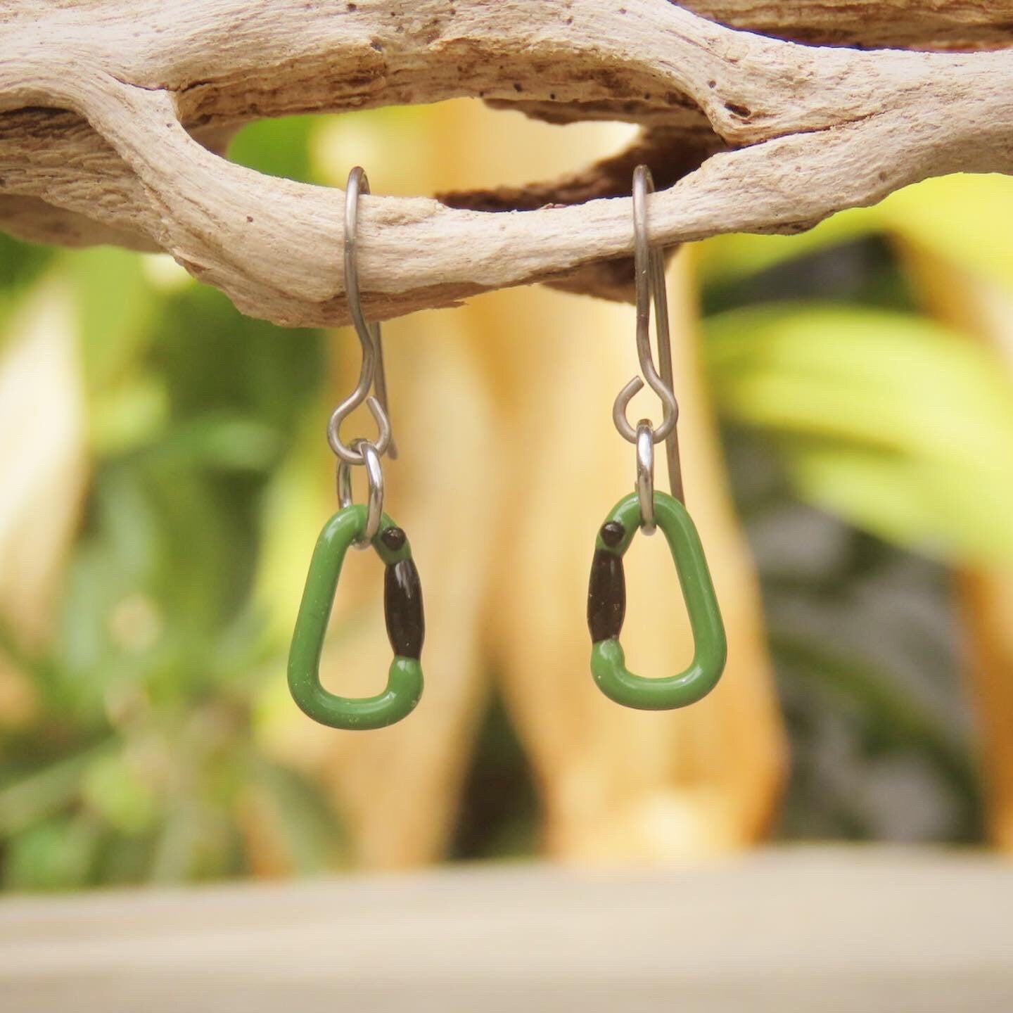 Green Earrings | Gift for a Climber | Glass Carabiners