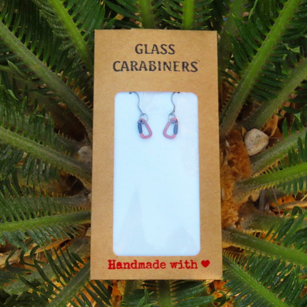 Coral Earrings | Gift for a Climber | Glass Carabiners