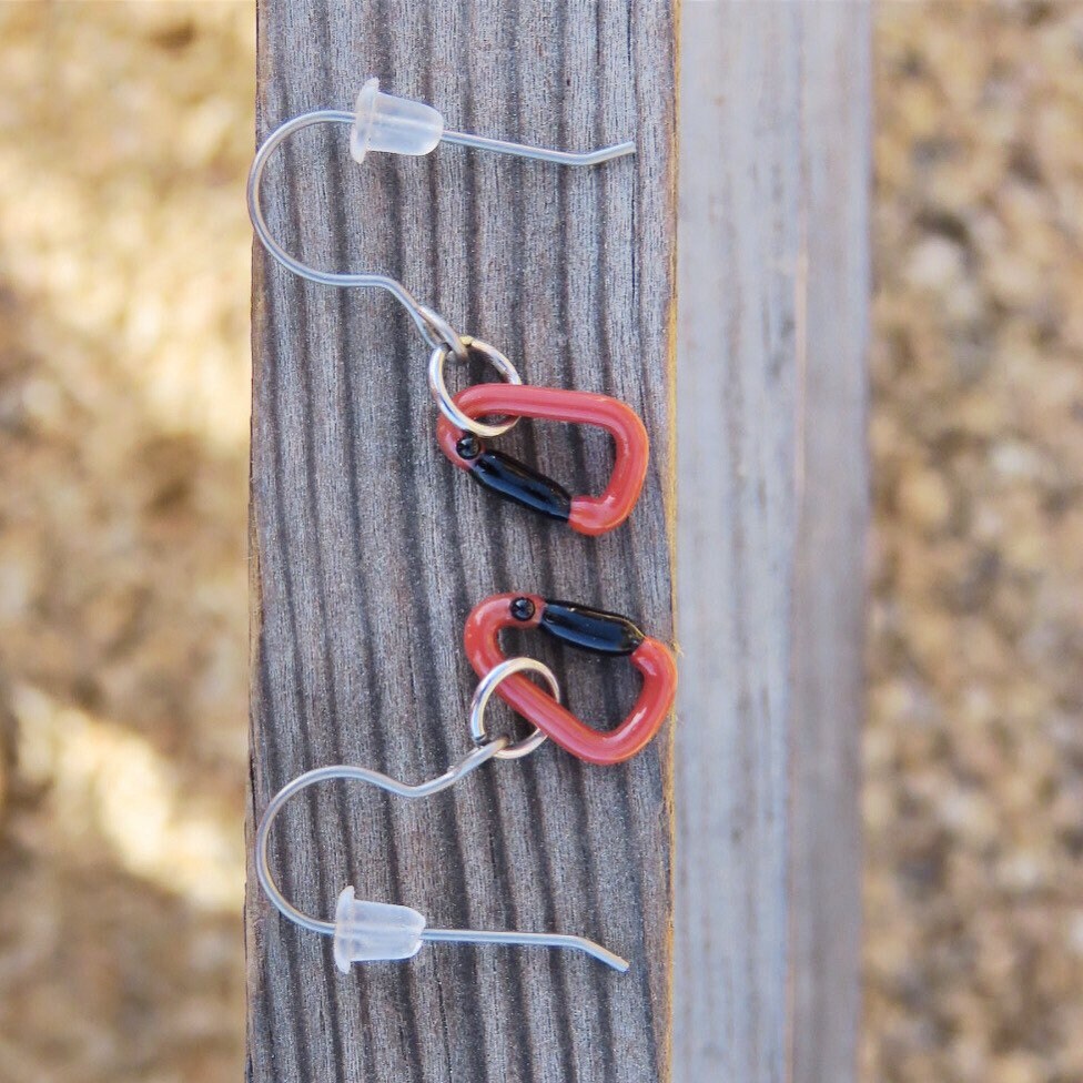 Coral Earrings | Gift for a Climber | Glass Carabiners