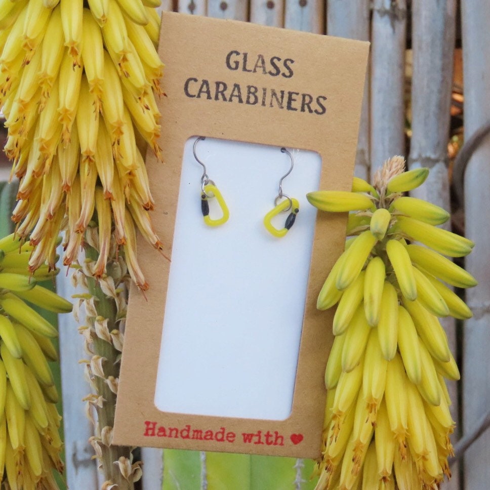 Yellow Earrings | Gift for a Climber | Glass Carabiners