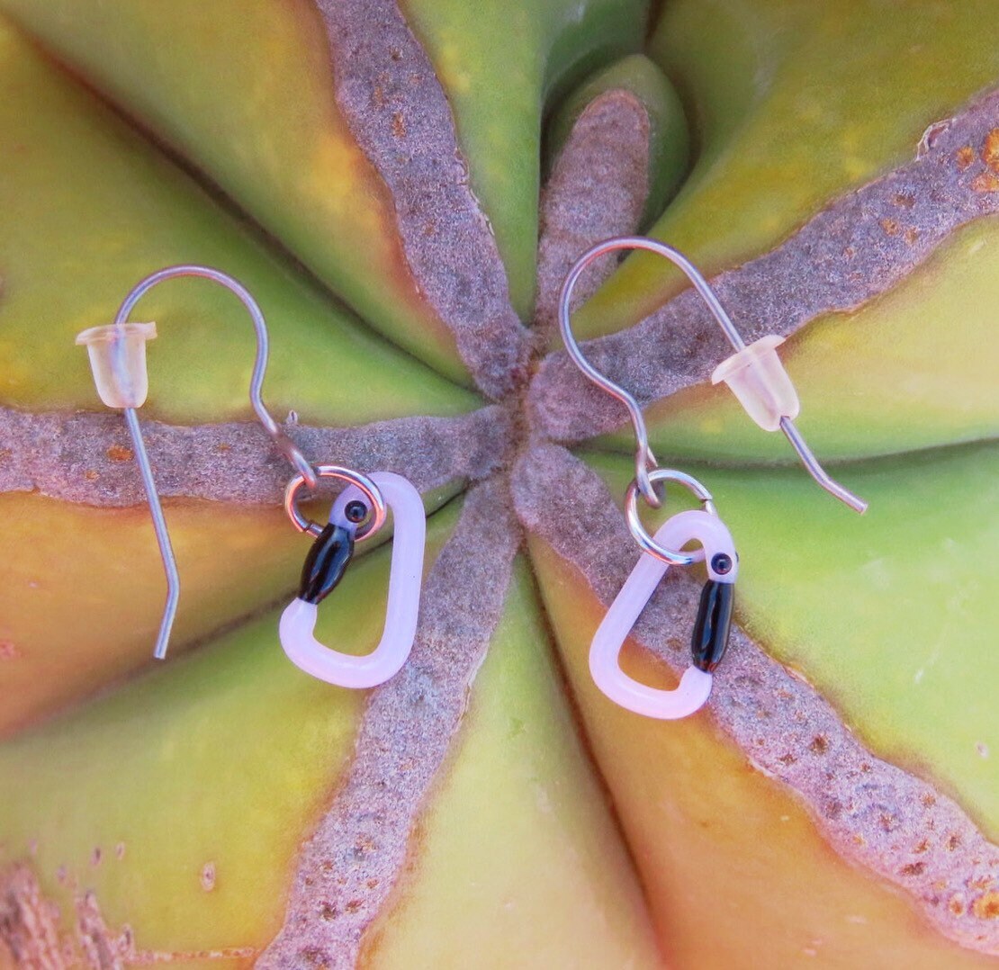 Pink Earrings | Gift for a Climber | Glass Carabiners