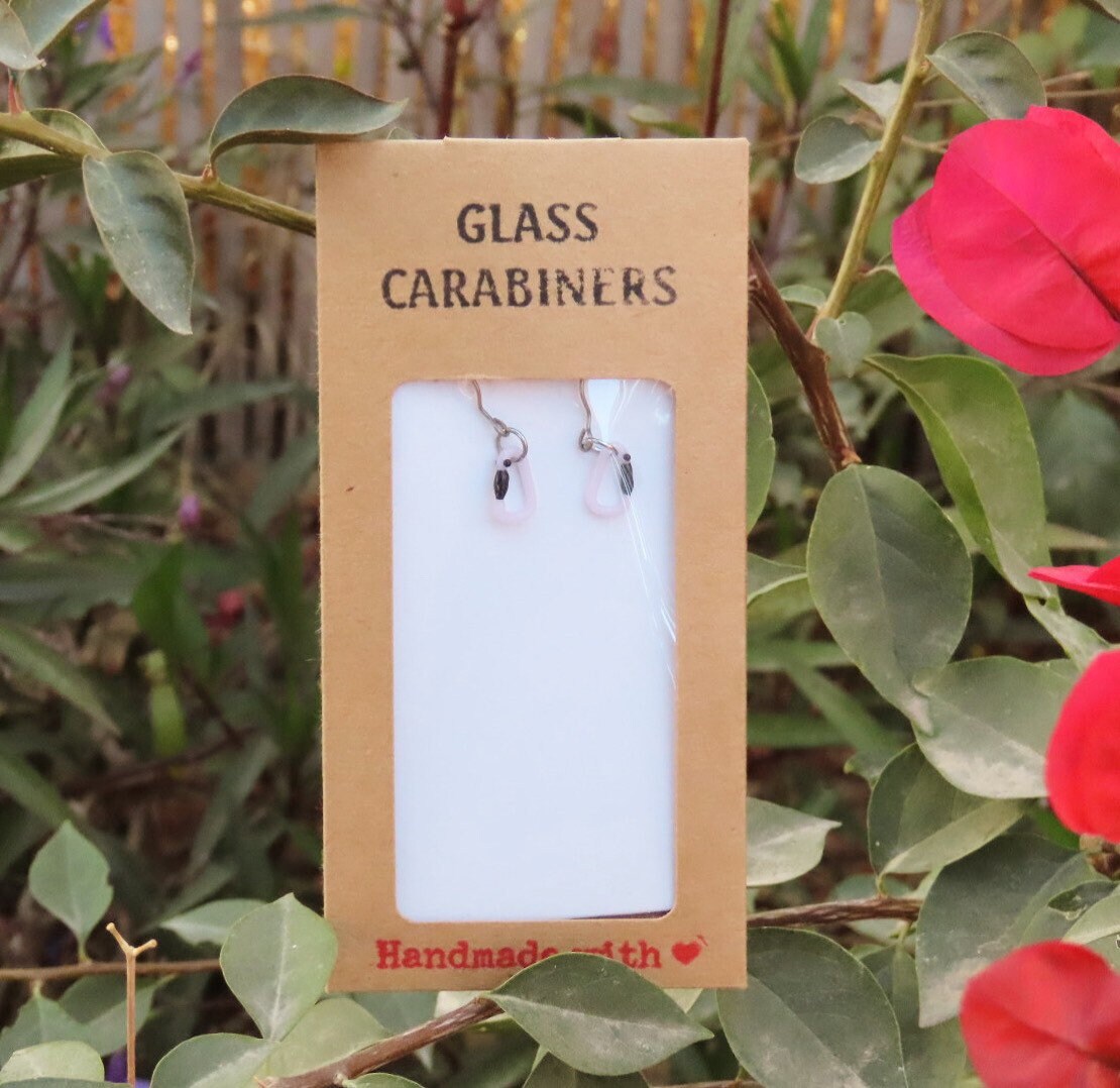 Pink Earrings | Gift for a Climber | Glass Carabiners