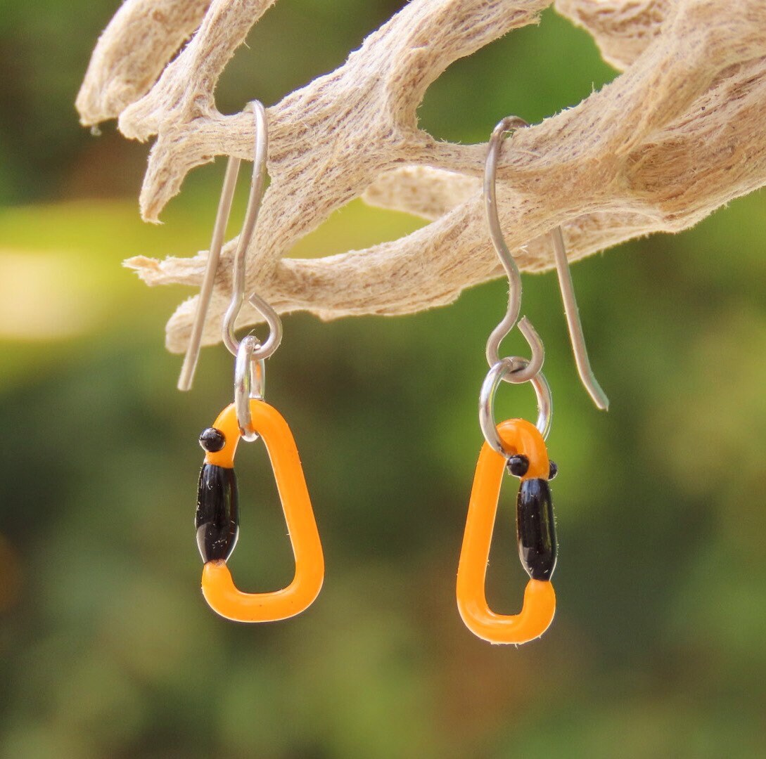 Orange Earrings | Gift for a Climber | Glass Carabiners