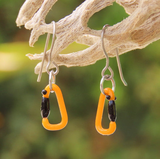 Orange Earrings | Gift for a Climber | Glass Carabiners