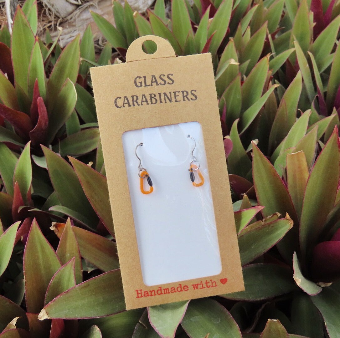 Orange Earrings | Gift for a Climber | Glass Carabiners